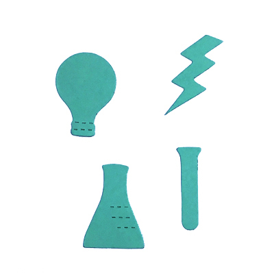 test tube, flask, lightbulb, lightning bolt